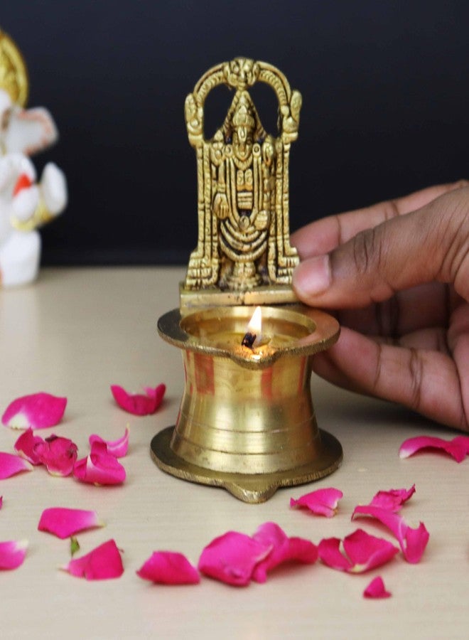 Spillbox مصباح زيتي نحاسي قابل للسكب للطقوس الدينية | مصباح زيتي للطقوس الدينية المنزلية، مناسب للمعابد، زينة وهدايا (6.5 سم × 9.5 سم) (الوزن: 200 غرام) - مصباح بيرومال عتيق - Image 5